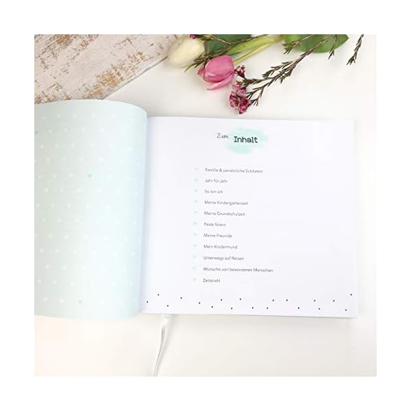 mintkind® "Meine Kindheit" Erinnerungsalbum Schaukel Design + Sticker Set I deine ersten 10 Jahre I Fotoalbum Kinder Geschenke zur Geburt Babybuch zum Eintragen Tagebuch Kinder Album Erinnerungsbuch – Bild 3