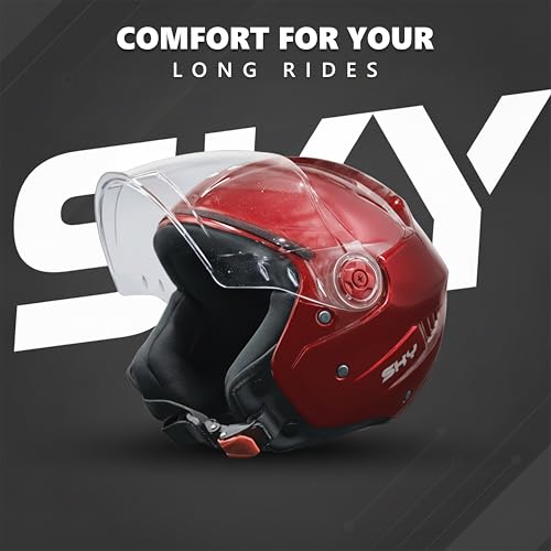 Image of Cortex Sky Half Face Helmet Glossy Finish with Scratch Resistant Polycarbonate Visor, Hard ABS Shell Helmet for Men and Women | Clear Visor, Lightweight,
