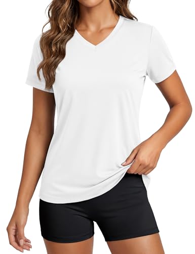 Image of MAGCOMSEN Women's Short Sleeve T-Shirt Quick Dry Athletic Tee Shirt Running Workout Yoga Top Tee Performance Shirts