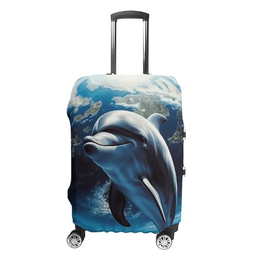 Travel Luggage Cover Elastic Suitcase Protector Anti-Scratch Washable Dolphin Earth Luggage Sleeve Tsa Approved Carry on Covers Baggage Cover Fits 18-32 Inch Luggages