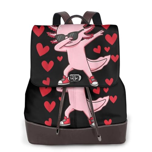 Rock Love Axolotls Microfiber PU Leather Backpack Lightweight Daypack Bag for Travel Business Commute Gym