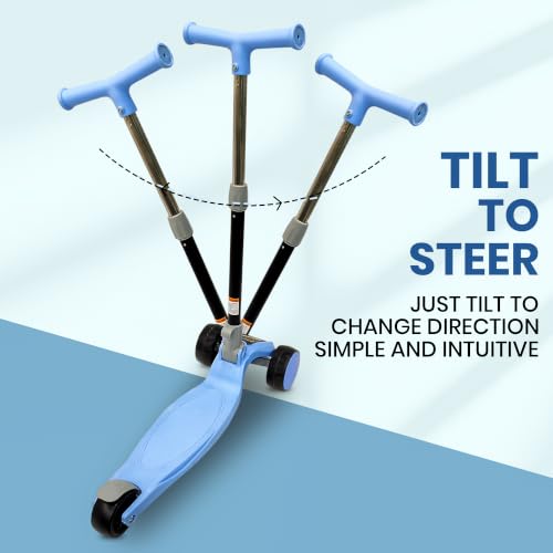 Image of NHR 3-Wheel Kick Scooter for Kids with Adjustable Height, Smart Tilt-to-Steer Balance Control, Heavy Duty PU Wheels & Rear Foot Brake (Blue)