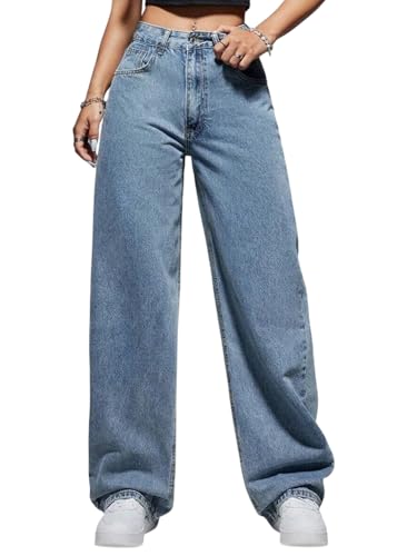 Image of KOTTY Women's Wide Leg Denim Jeans | Relaxed Fit High Rise Fashion Jeans for Casual Wear