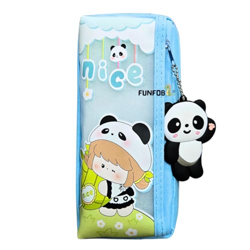Image of Funfob Panda Pencil Pouch for School College for Pen Pencil Panda Pencil Box Travel or Cosmetic Case | Panda Pouch Keychain Blue