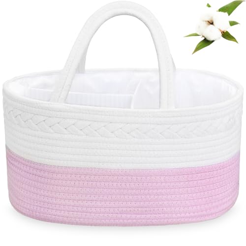 Image of ABenkle Baby Diaper Caddy, Nursery Storage Bin and Car Organizer for Diapers Wipes, Cotton Rope Basket Changing Table Caddy