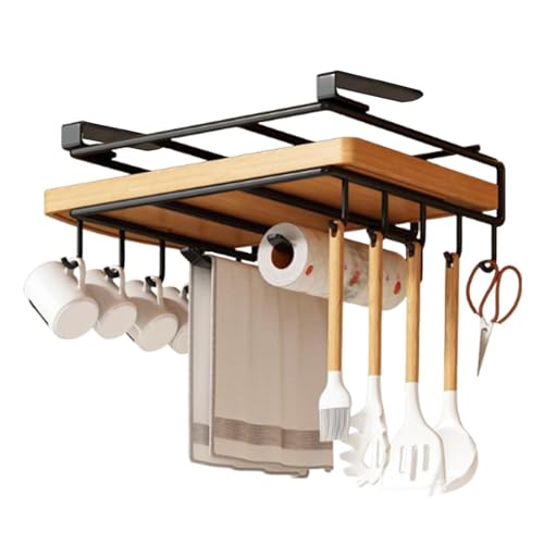 Under Cabinet Utensil Hanger - Load Bearing Under Cabinet Mug Hanger, Stainless Steel Kitchen Paper Towels Holder | Cutting Board Holder, Multipurpose Kitchen Storage Rack Hanger for Kitchen Bathroom