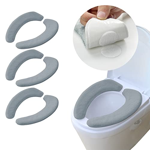 Ciwei Thick Toilet Seat Cover Pads - 3 Pairs Soft Non-Slip Plush Toilet Seat Cushion With 24 Pieces Of Magic Tape Washable And Reusable Bathroom Comfortable Padded Keep Warm（Grey） #TOP2
