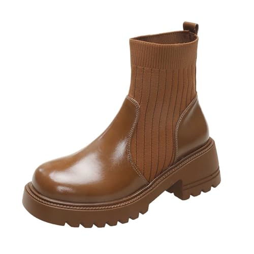 Botines para mujer Chelsea, botines modernos en el tobillo, monocolor, ligeramente forrados con tacón de bloque, botines de cuña de punto, botas de mujer, caqui, 39 EU