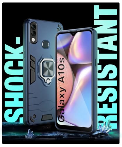 Image of WOW IMAGINE Shock Proof Back Case Mobile Cover for Samsung Galaxy A10s | Galaxy M01s | Back Cover Case (Tough Armor | Hybrid PC + TPU | Ring Holder & in-Built Kickstand | Blue)