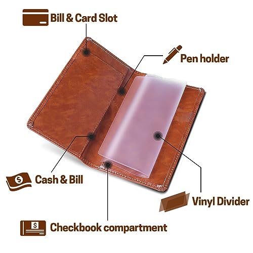 Aurya Leather Checkbook Covers for Personal Checkbook, Checkbook Holder with Free Vinyl Divider, Checkbook Cover for Duplicate Checks for Men and Women - Thumbnail 3