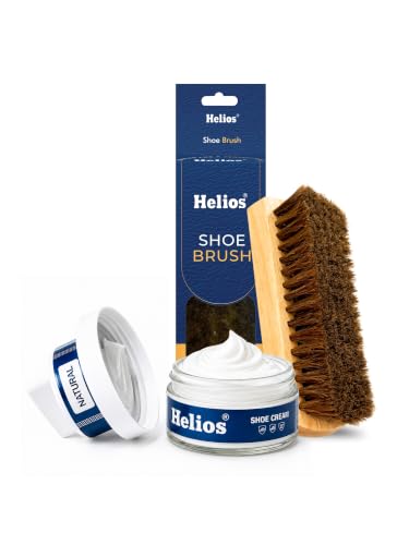 Image of Helios Leather Shoe Cream Polish 48 GM with Applicator & Natural Hair Brush | Shoe Polish for Boots, Bags, Belt & Jacket | Leather Conditioner & Shine Care Kit