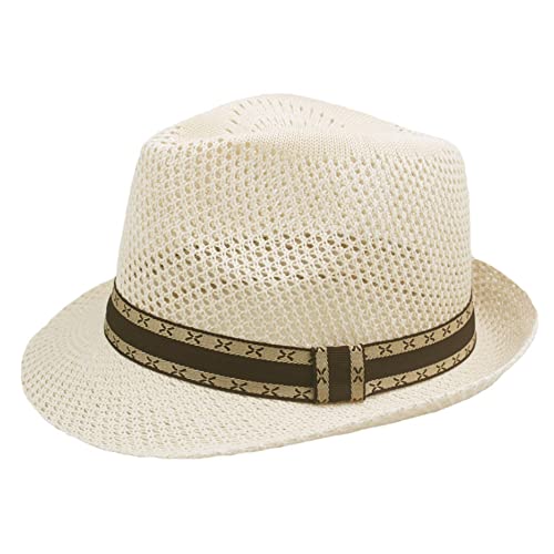 Joytrends Men Holden Packable Fedora Sun Protection Hollow Summer Hat Beige