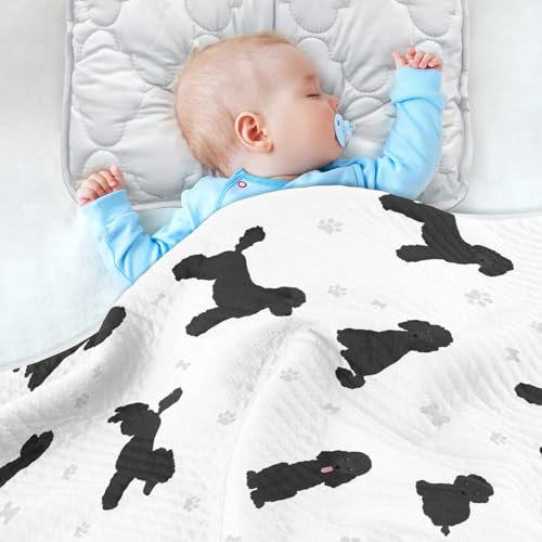 Image of Medium Poodle Black Baby Swaddle Blanket for Boys and Girls, Muslin Baby Receiving Swaddle Blanket, Soft Cotton Nursery Swaddling Blankets for Newborn Toddler Infant