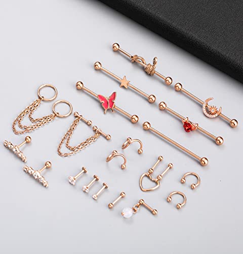 Niceight 20Pcs 316L Stainless Steel Industrial Barbell Earring Cartilage Earring Helix Tragus Studs Conch Daith Piercing Jewelry R #TOP1
