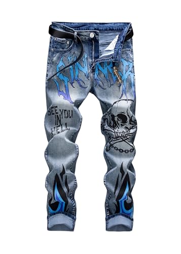 New European and American Men's Street Fashion Hip-hop Style Versatile Straight fit Printed Jeans