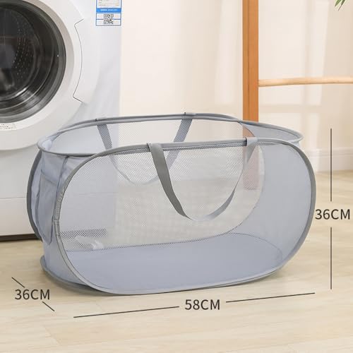 Pop Up Wäschekorb, Wäschekorb Faltbar aus Netzmaterial, Faltbare Wäschekörbe mit Henkel, Mesh Aufbewahrungskorb, Aufbewahrungskorb, Laundry Bag für Badezimmer Camping Und Reisen