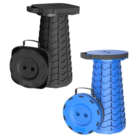 Guioiby 1PC Square Retractable Stool[Black] and 1PC Round Collapsible Stool[Blue] Cover