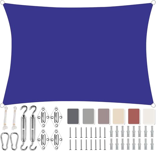 Aiyaoo Sonnensegel Wasserdicht Rechteckig, Viele Längen und Breiten Zur Auswahl, mit Befestigungs Kit PES Polyester, Sonnenschutz 95% UV Schutz, Reißfest Wetterfest für Terrasse Garten, Anthrazit