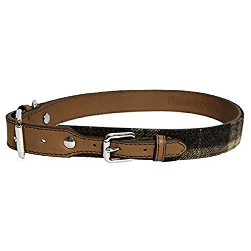 Rosewood Collier en Cuir de Luxe pour Chien Tweed à Carreaux Écossais 21-31 cm
