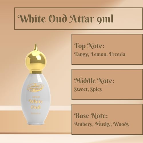 Image of Girnar White Oud Attar 9ml | Non-Alcoholic Premium Concentrated Perfume | Tangy Lemon, Freesia, Sweet & Spicy Amber, Musky Woody Scent