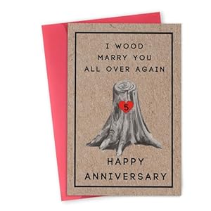 Happy 5th Anniversary Card for Women Men, 5th Wedding Anniversary Wood Card for Him Her,Fifth Anniversary Card for Boyfriend, 5 Years Married Gift for Husband