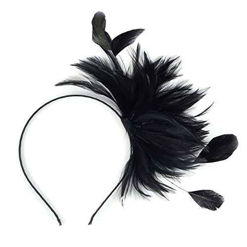ZUCKER LadyAnn Headband Feather Hair Accessories - Flapper Style Black Head Piece.