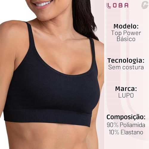 Kit 02 Top Power Básico Lupo Sem Costura Loba Feminino Adulto | 2 Preto | M