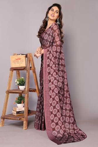 Image of MIRCHI FASHION Women Saree Chiffon Flower Print | Breathable Lightweight Sari for Office and Daily Use with Unstitched Blouse Piece (Available in 30 Styles)