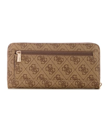 Image of Guess Latte Logo Geometric Laurel Large Zip Around Wallet