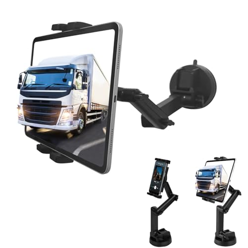 Mippko Tablet Holder for Truck Tablet Mount - Heavy Duty,iPad Mount Dashboard Windshield 16.9' Long Adjustment Arm,Super Suction Cup Compatible with 4.7~12.9' iPad/Nexus/LG G Pads/Fire HD