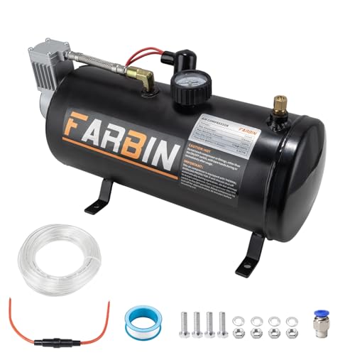 FARBIN 150 PSI 0.8gal Air Compressor 12V Air Tank Can for Train Horn, Air Horn, Inflating Tires, Air Mattresses (0.8 gal Black Air Compressor)