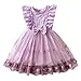 Girls Dresses Cute Flower Embroidered Ruffle Sleeve Sundress 2026 Fashion Casual Flowy Tulle Bow Princess Dresses A04-Purple 18-24 Months