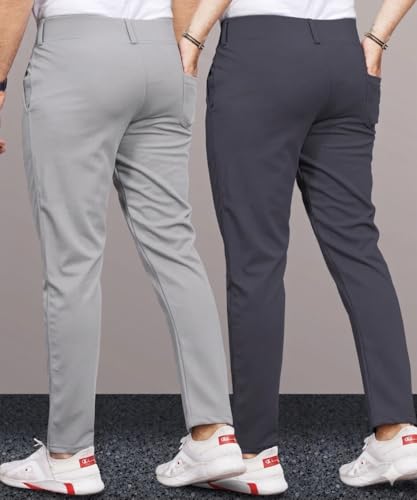 Image of Men's Slim Fit Lycra Formal Trousers Combo | Stretchable Smart Casual Pants for Office Wear | Mid-Rise Flat Front Stylish Chinos