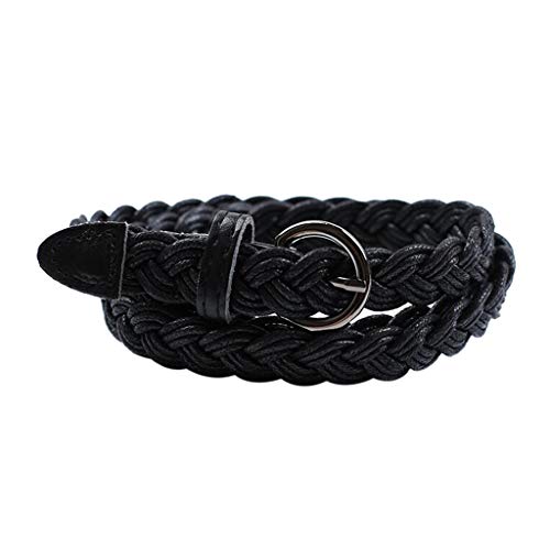 Fityle Retro Cinta Trançada Cinto Estreito Vestido Feminino Com Cinta Fivela - Preto