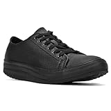 Men's Fashion Rocker Sole Sneakers: Comfort Plantar Fasciitis Men's Faux Leather Sneakers Orthopedic Casual Walking Shoes for Heel Pain Relief Black Size 10