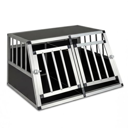COSTWAY Transportin Perro Coche, Caja de Transporte de Aluminio para 2 Perros con Puerta Bloqueable, Divisor Extraíble, Jaula para Perros Pequeñas y Medianos, Coche, Viaje y Camping, 89x69x50,5 cm