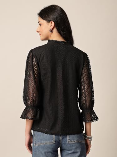 Image of Style Quotient Women Summer Blue Lace Caual Top