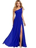 Royal Blue Chiffon Bridesmaid Dresses One Shoulder A Line Prom Dress High Slit Pleated Formal Evening Party Gowns Size 16