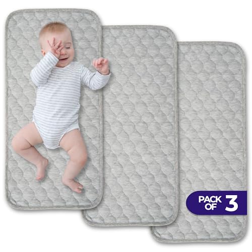 Image of Quilted Thicker Changing Pad Liner 3 Pack Waterproof, Fit for Changing Pads, are Warm On a Baby's Back Non-Slip Design Reusable Pads Machine Washable 14"x 27.5" - Gray