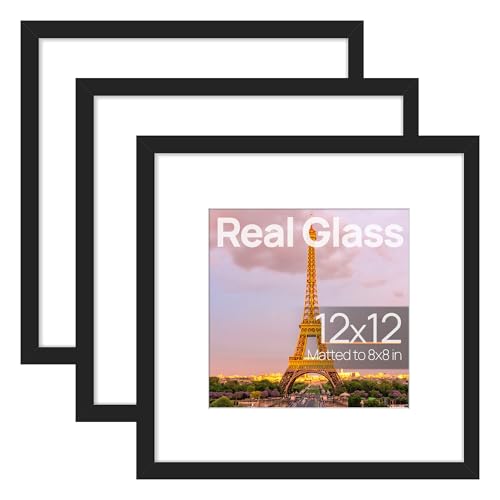 Image of upsimples 12x12 Picture Frame, Gallery Glass Poster Frames Set of 3, Black