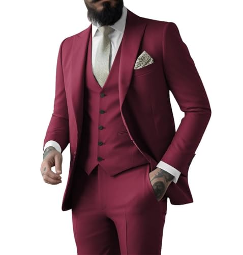 Wangyue 3 Piece Suit Men Slim Fit Suit for Men Wedding Suits Classic Two Button Formal Prom Dinner Tuxedo Set