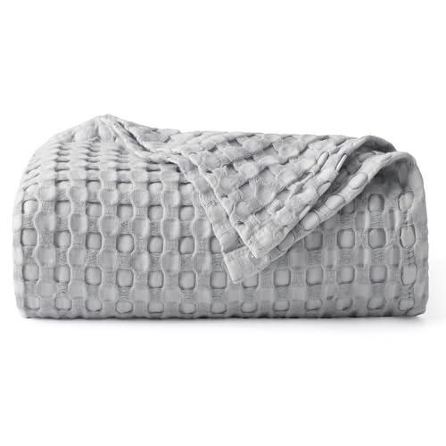 Image of Bedsure Cooling Cotton Waffle Weave Blanket - Lightweight Breathable Blanket of Rayon Derived from Bamboo for Hot Sleepers, Luxury Throws for Bed, Couch and Sofa, Grey, 50x70 Inches