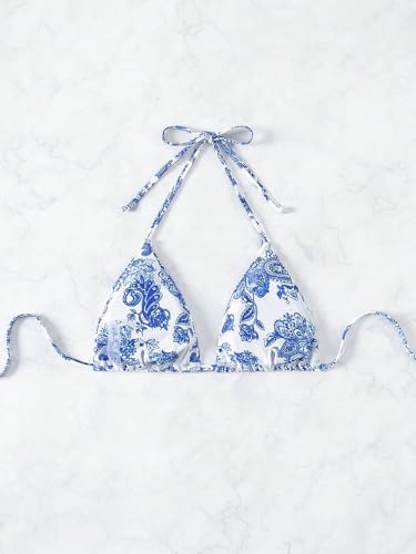 SOLY HUX Women's Summer Floral Print Halter Bikini Tops Tie Back Padded Swimsuit Top Beachwear2