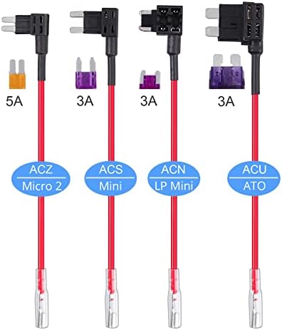 Dash Cam Hardwire Kit Universal 12v to 24v, With Mini/Micro USB Port, 3 Cores, With Low-Profile Mini/Mini/ATO/Micro2 Fuse Kit Fuse Box Car Recorder HardWire for Cars Nextbase Dash Camera