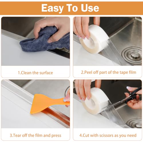 Image of Fixmend Clear Caulk Tape, 2 Roll Self Adhesive Caulk Strip Waterproof, Caulking Sealant Tape for Kitchen, Countertop, Bathroom, Sink, Shower, Bathtub, Toilet Edge Protector with Sealing Tool