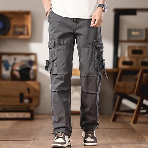 XYXIONGMAO Men's Hip Hop Cargo Pants Loose Multi Pocket Cotton Sweatpants Grey Streetwear Techwear Tactical Pants for Men2