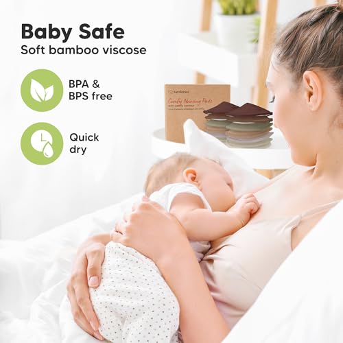 Image of Organic Nursing Pads - 14 Washable Breast Pads for Breastfeeding, Wash Bag, Viscose Derived from Bamboo Reusable Nipple Covers for Breastfeeding Essentials, Soft & Absorbent (Sable, L 5 inch)