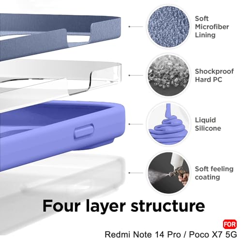 Image of TheGiftKart Liquid Silicone Back Cover Case for Mi Redmi Note 14 Pro /Poco X7 5G | Soft Micro-Fibre Lining Inside | Camera & Screen Protection | Shockproof Back Cover Case (Silicone, Purple)