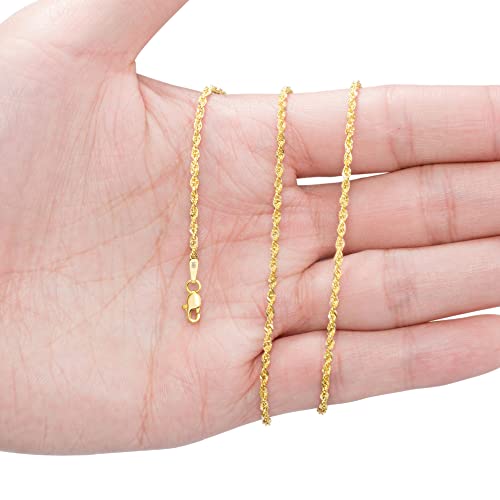 Nuragold 14K Yellow Gold 2Mm Solid Rope Chain Diamond Cut Link Bracelet Or Anklet, Mens Womens Lobster Clasp 7" 7.5" 8" 8.5" 9" #TOP4