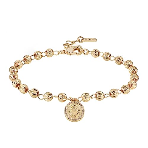 HZMAN 14K Gold Plated Virgin Mary Rosary Bead Bracelet Dainty